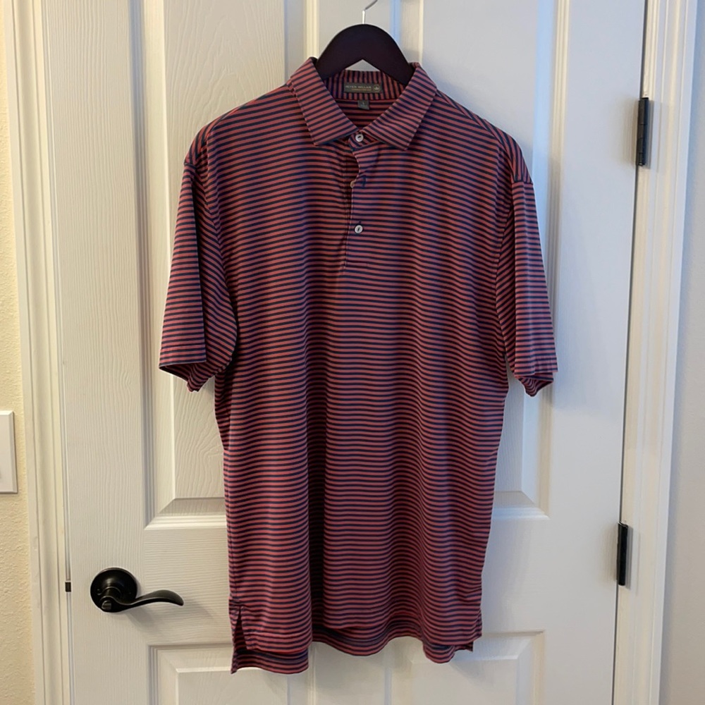 Peter Millar Red and Blue Striped Summer Comfort Polo Shirt